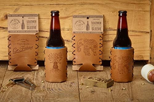 Oowee Products | Държач за бутилки Bear Mountain / Подходящ за бутилки с дълго гърло на 12 мл|Естествена кожа | чудесно за напитки, бира и сода