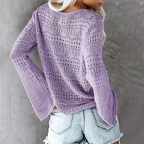 Cbcbtwo/ Блузи за жени, Модерен Секси Съкратен Пуловери с V-образно деколте, Расклешенный Ръкав, Струящийся Пуловер Оверсайз,