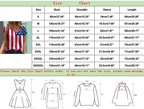 Ризи 4 юли, Дамски Ежедневни Летни Тениски с Флага на САЩ, Къс Ръкав, V-образно Деколте, Ленти, Патриотическая Блуза с равен брой гласове-Боя, Топ