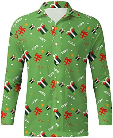 Мъжки Коледни Ризи WOCACHI Копчета, Коледни Костюми на Дядо Коледа с Яка-Лацканом, Дизайнерска Риза с Дълъг Ръкав