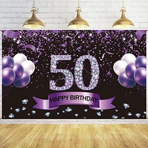 Trgowaul С 50-годишнината Украса за нея, Лилав Фон с 50-Годишнината на Банер за жени, 50-Годишен Рожден Ден Аксесоари За Партита Фон За Снимки Знак на рождения Ден на Плакат