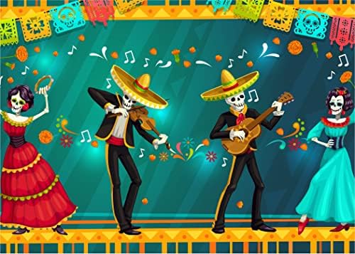 BELECO 5x3 метра Текстилен Фон за снимки на Денят на мъртвите Мексиканска Фиеста, Цветя със Захарен Череп, Цветни Знамена, Банери, на Фона на парти в чест на рождения Ден,