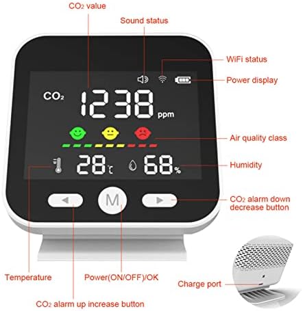 Измерител на Детектор на СО2 монитор качество на въздуха NDIR WiFi 86kPa-106kPa Бял за хотели