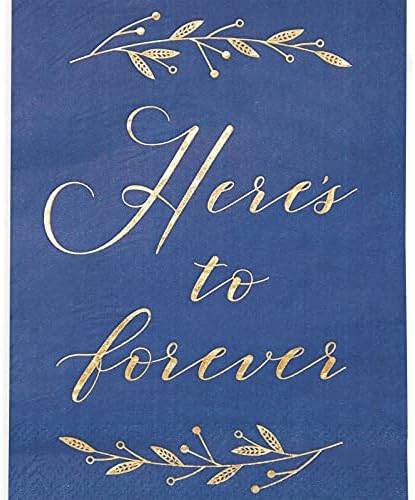 Тъмно сини Кът кърпички за сватбен прием, Here ' s to Forever (4x8 инча, 100 опаковки)