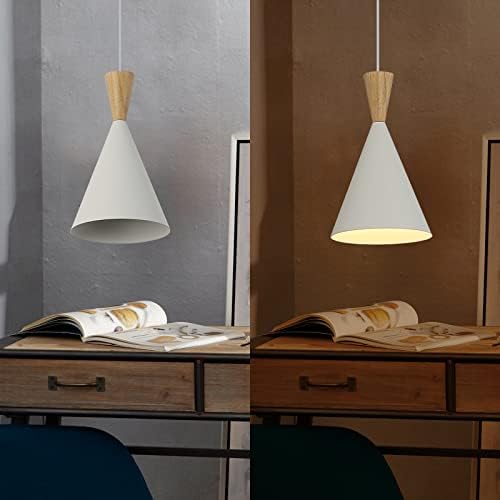 Модерен Бял Включване Окачен лампа с включването /Выключением Кабел, Wooden Метален Дизайн, Малка на Окачен Тавана лампа