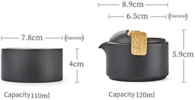 Черно керамични Чай, Преносим в стил кунг-фу в един, Минималистичен дизайн с Уникална глазура (1 Кана и 1 чаша) (Черен)