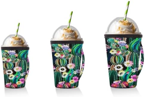 Cactus Цветни многократна употреба Ръкав за Кафе чаши с лед, Изолационни Ръкави от Тропически Кактус с дръжка за Студени Напитки, Неопреновый поставка за чаши за кафе