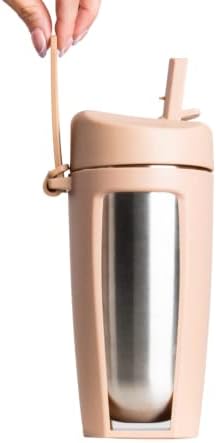 3rdphix Изолирано бутилка за вода уникална форма, от неръждаема стомана, защитена от пот, вградена соломинка, дръжка за носене, за да се топли или студени течности, Прот