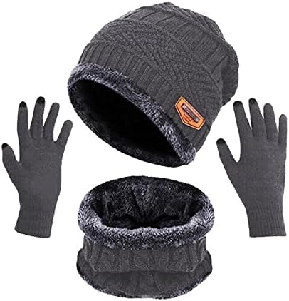 3 бр зимни плетени шапки, шапка врата топъл шал touchscreen ръкавици за мъже жени руно облицовки, шапки шия по-топло