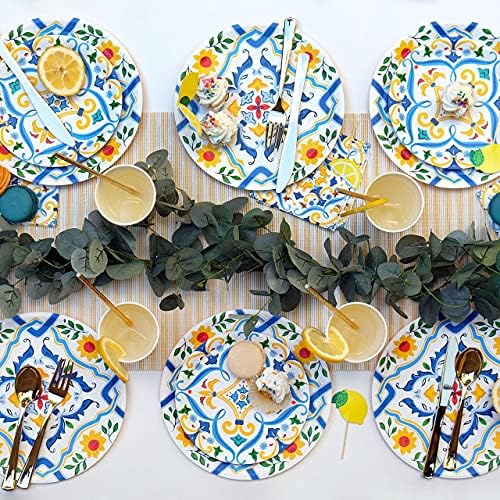 Хартиени коктейлни салфетки Coterie синьо-жълт цвят на цветчета (комплект от 25 парчета) | Дизайнерски Коктейлни салфетки