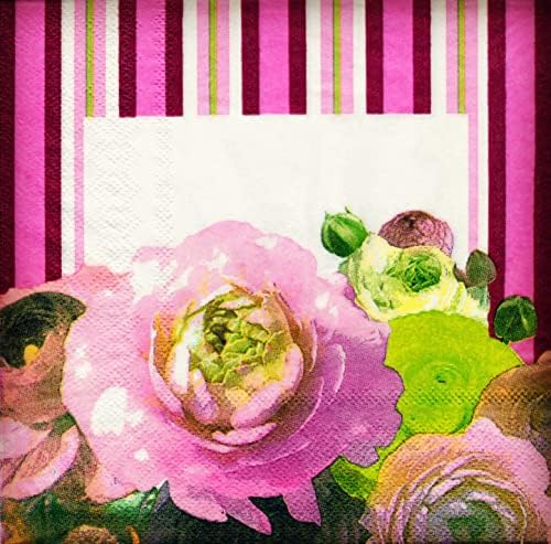 40 Хартиени Салфетки с шарени Романтични цветя, Коктейлни Салфетки, Салфетки и кърпички за сватба, вечеря и парти, Хартиени