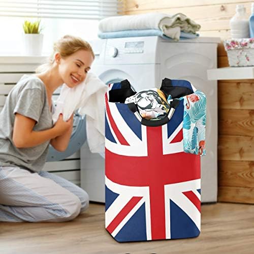 Модерна Количка за бельо с Британския Флаг ALAZA, Голяма Кошница за съхранение на бельо с Дръжки за Кошници с Подаръци,