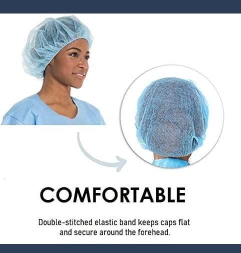 MEDICAL NATION 24 за Еднократна употреба мрежи за коса с начесом | В ОПАКОВКА от 1000 броя, СИНИ | Нетъкан текстил, без