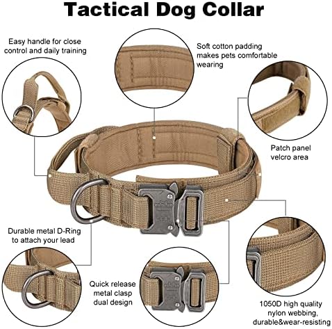 Тактически нашийник за кучета, Регулируема Военно-тренировъчен найлонов нашийник за кучета с дръжка и стабилна метална