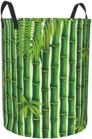 KiuLoam Кошница за дрехи от естествен зелен бамбук с принтом, кошница за дрехи в Спалнята, Сгъваема Водоустойчив плат