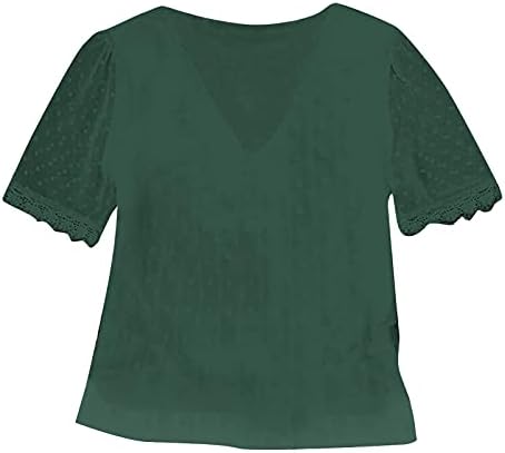 Обикновена тениска на дантела-за Жени, Ежедневни Летни Блузи с Къс ръкав, Тениска с V-Образно деколте, Пуловер Свободно, Намаляване, Ежедневни Елегантни Блузи