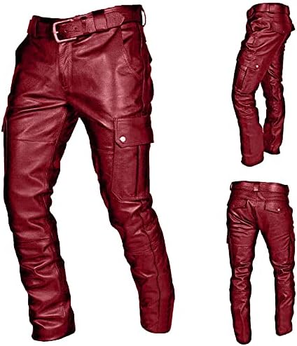 Изкуствена кожа панталони за мъже случайни тънък идеални реколта хип-хоп мотоциклети, техните детайли пънк панталони