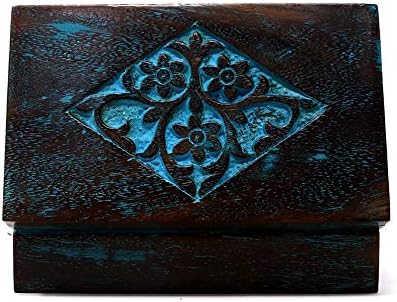 Декоративна Ковчег за бижута от Дърво, Ръчно изработени Синьо с Цветен Мотив