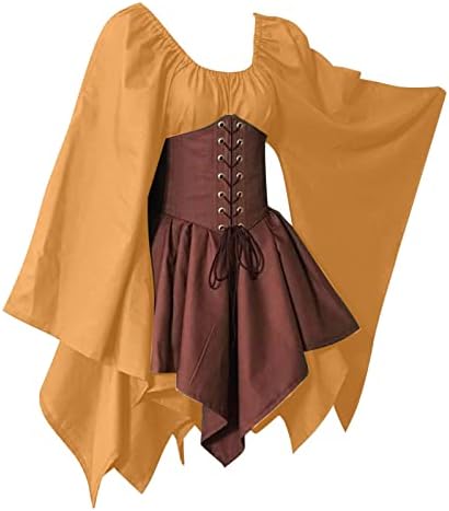 Традиционен ирландски корсет рокля за жените Възраждане на средновековния готически Flare ръкав стягам нередовни Елф,