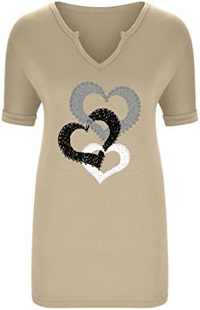 Женска Тениска Vneck Cotton Сърце Graphic Фоайе С Кристали за Дамите Лято Есен C5 C5