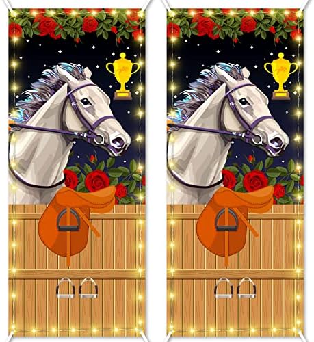 2 предмета, 30x71 цолови Дръжки на седалките в Деня на Дербито с led осветление, Декорации за конни Надбягвания, Банер