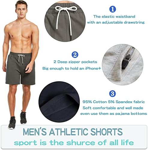 HEALONG Мъжки Спортни къси Панталони От памук: Тренировка във Фитнес залата, За тичане - 7 Модерни Спортни шорти на съвсем малък с джобове с цип