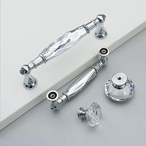 Кристални дръжки MFYS Сребро на фона на Кухненски шкаф, Сребърни дръжки за обкова за чекмеджета (дръжка за по-голям размер